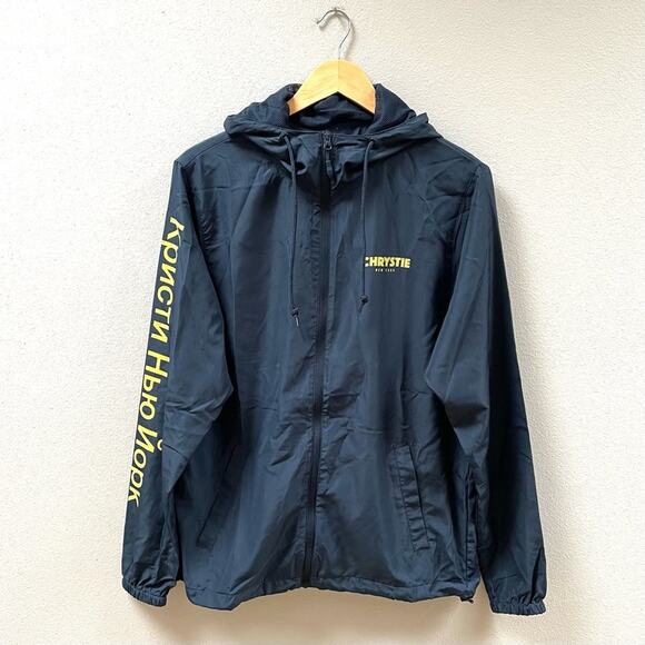 Chrystie NYC OG Logo Windbreaker Jacket in Navy Blue & Yellow Men's Medium $125 - Picture 2 of 10